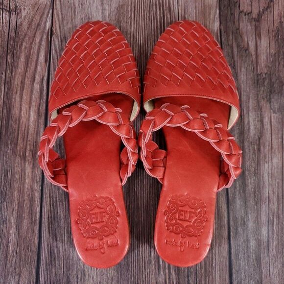 Elf Sea Escape Slide Sandals Womens Size 9 Made By Hand Red Leather - Picture 5 of 12